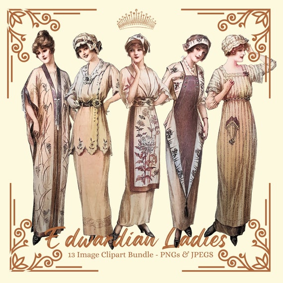 Vintage 1910s Women's Fashion Clipart Set - Edwardian Lady Images Bundle