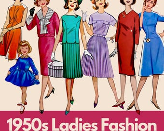 Buy 1950s Women's Fashion Clipart Bundle PNGS Vintage 50s Fussy