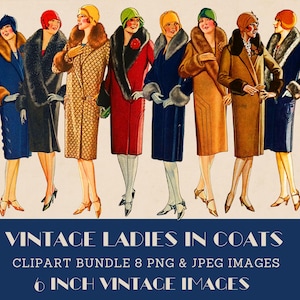 1920s Fussy Cut Ladies in Coats Clipart Bundle for Junk Journals Scrapbooking 1920s Women&#39;s Fashion Digital Images
