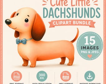 Watercolor Dachshund Clipart Bundle, Wiener Dog PNGs, JPEGs (Digital Download)
