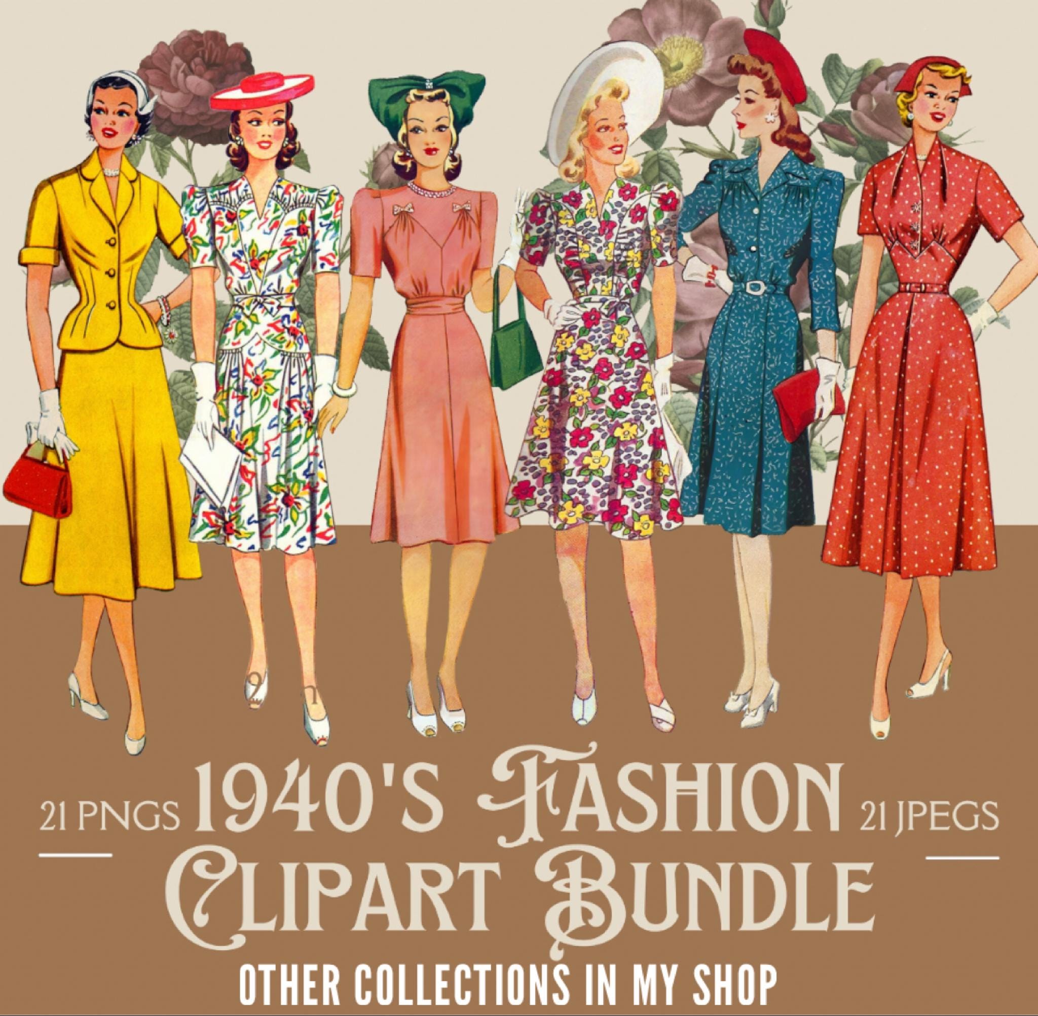 1930年代のレディースファッションクリップアートセット 1930年代の