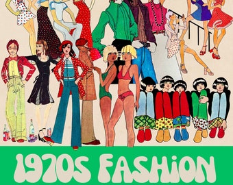 1970年代ファッションクリップアート集：グルーヴィーなレトロな