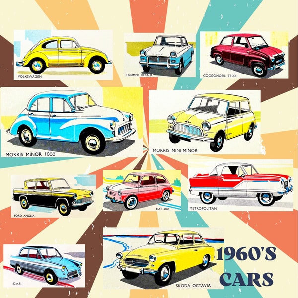 1960s Cars Clipart Bundle  Vintage Cars Midcentury Cars Clipart Bundle