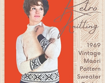Vintage 1960s Maori Fair Isle Sweater Knitting Pattern (PDF Pattern)