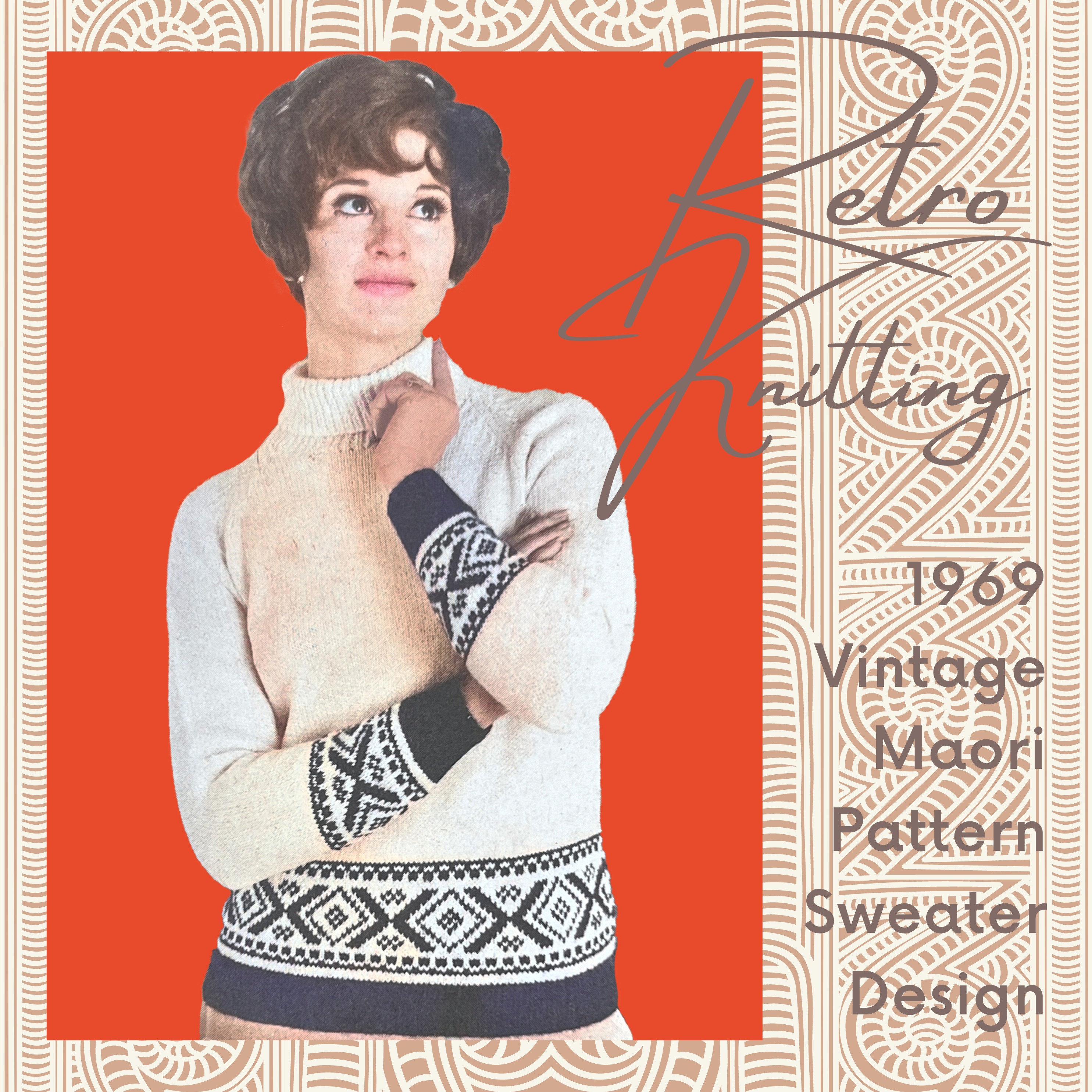 Vintage 1960s Maori Fair Isle Sweater Knitting Pattern (PDF