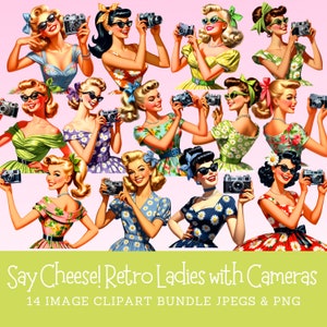 Imágenes prediseñadas de mujeres retro de los años 50: tema de cámara (PNG, JPEG)