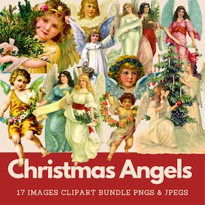 Vintage Christmas Angels Clipart Bundle Retro Angels Fussy Cuts Kitsch Angels Digital Images