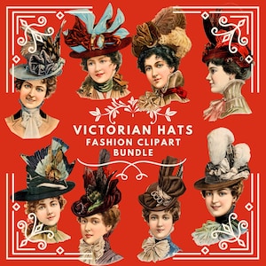 Victorian Women's Hats Clipart Bundle 1890s Millinery Digital Download Vintage Hat Clip Art Bundle