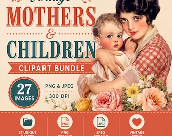 Vintage Mutter und Kind Clip Art Bundle: 1920s-1930s Bilder (Digitaler Download)