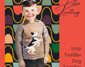 Jack Russell Dog Sweater for Toddler 1960s Knitting Pattern Boy's Dog Motif Jersey