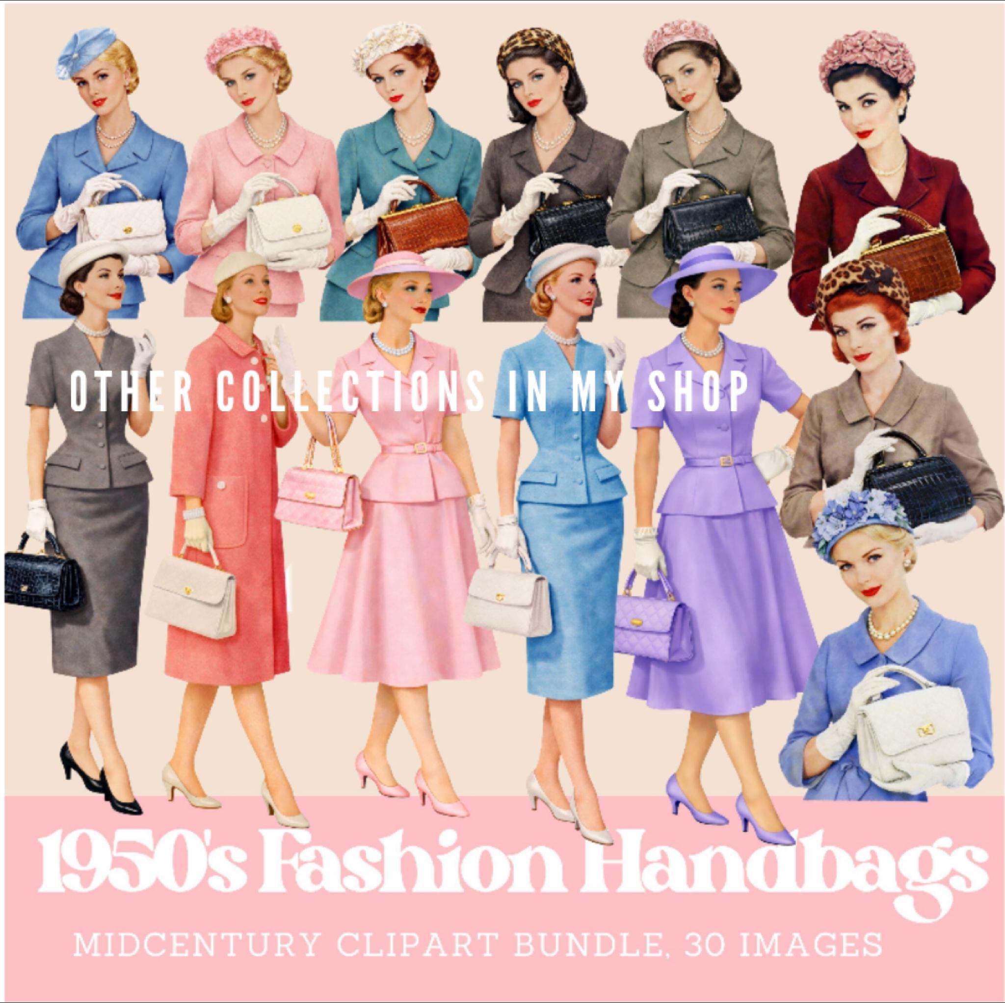 1950s Fashion Clip Art: Mid-century Ladies Dresses (digital Images