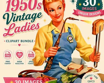 1950s Women Clip Art Bundle: Vintage Ladies PNG Images (Digital Download)