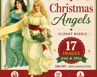 Vintage Christmas Angels Clipart: Retro Kitsch Angel Images (PNG, JPEG)