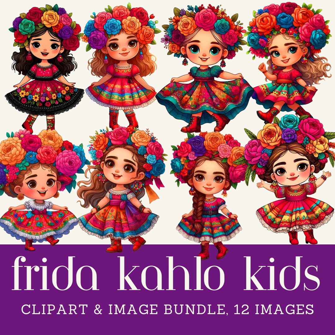 Frida Kahlo Kids Clipart, Colorful Girl Illustrations (digital Download ...