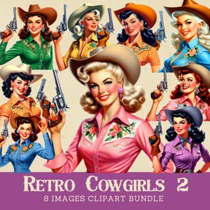 Retro Cowgirl Clipart Bundle 1950er Jahre Cowgirls Fussy Schnitte Western Ladies Vintage Cowgirls PNG