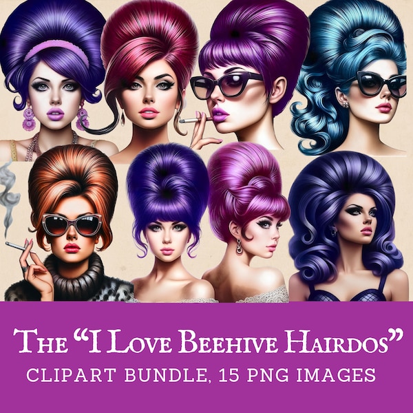 Beehive Hairdo Retro Hair Clipart Bundle Digital Download 1960s Beehive Hairstyle PNG