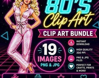 80s Fashion Clipart Bundle: Vintage Women PNGs (Digital Download)