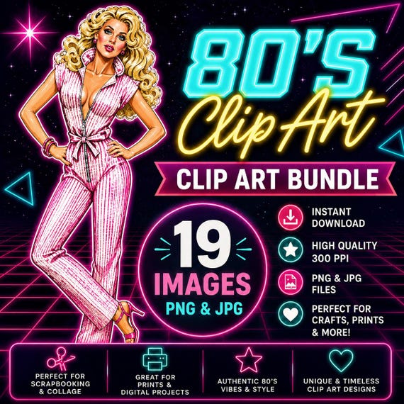 80s Fashion Clipart Bundle: Vintage Women PNGs (Digital Download)