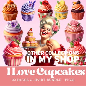 Schöne Cupcakes Clip Art Bundle Schöne Cupcake Digital Download Kommerzielle Nutzung Kurvige Frauen und Kuchen