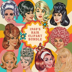 Retro Hairstyle Clipart Bundle Digital Download 1960s hair png