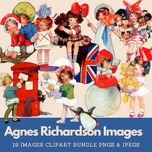 Paquete de imágenes prediseñadas de Agnes Richardson: lindas imágenes digitales para niños, imágenes prediseñadas navideñas vintage para álbumes de recortes, tarjetas o diarios