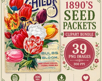 Vintage bloemen clipartbundel Victoriaanse zaadpakketafbeeldingen bloem clipart