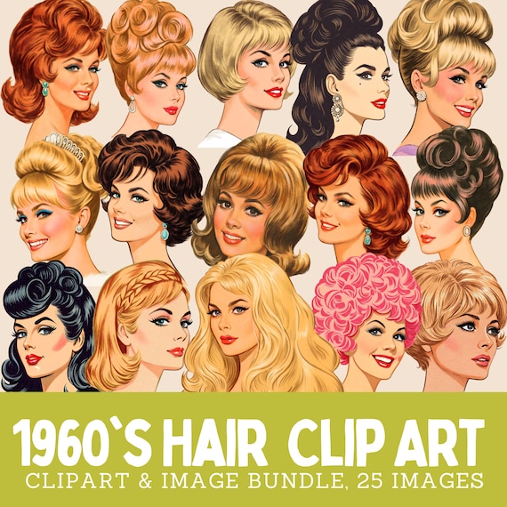1960年代のヘアスタイル クリップアート集：レトロなウィッグ