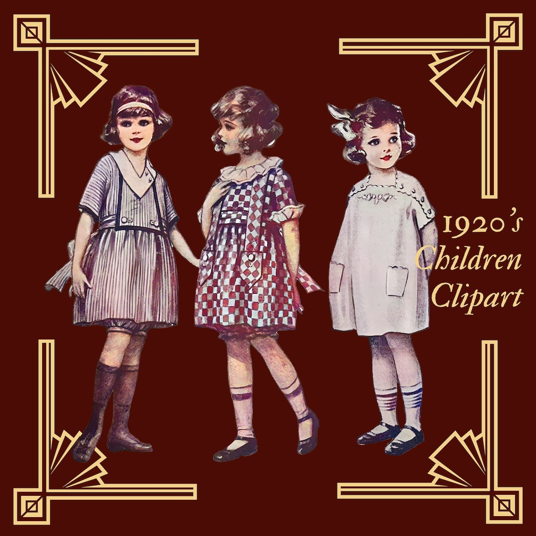 Clipart de moda infantil de los años 20: Paquete PNG infantil