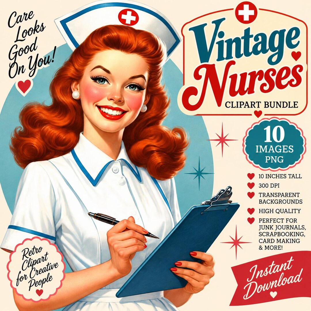 Vintage 1950s Nurse Clip Art Bundle: Retro Digital Images
