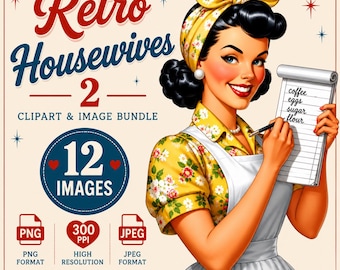 1950s Housewife Clipart: Vintage PNG Bundle (Digital Download)