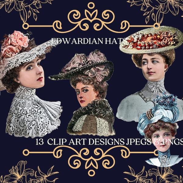 Edwardian Hats Clipart Bundle 1900s ladies hats png Edwardian Ladies Clipart Edwardian Fashion Images