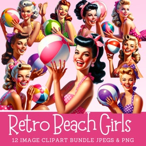 Retro Strand Mädchen Clipart Bundle 1950er Jahre Strand Badeanzug Mädchen digitale Bild Download kommerzielle Nutzung