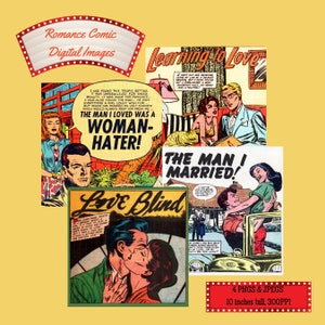 Pakiet Vintage Romance Comic Clip Art Cyfrowe obrazy komiksów romantycznych z lat 50. XX wieku