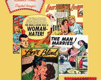 Vintage 1950s Romance Comic Clip Art Bundle (Digital Images)
