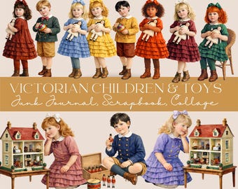 Vintage Children Clipart Bundle for a Victorian Journal or Scrapbook, Victorian Girl with Doll