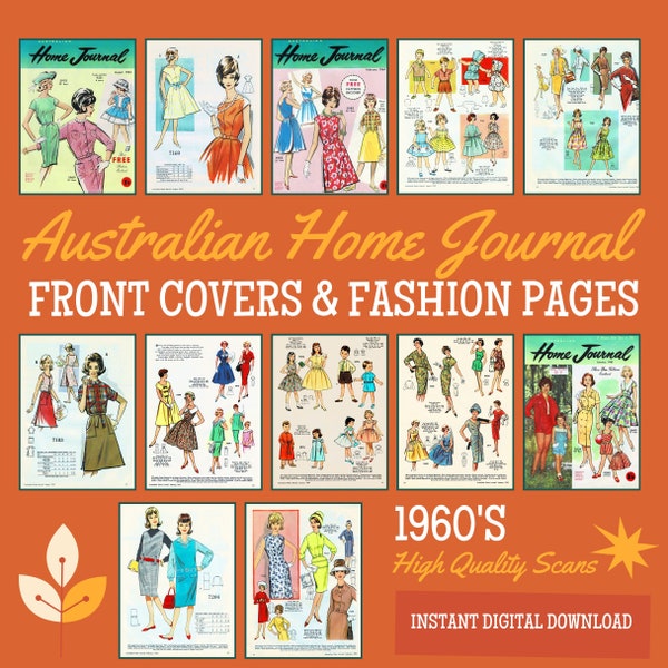 Vintage 1960s Australian Home Journal Magazine Covers and Printable Midcentury Fashion Pages for Fussy Cuts, Scrapbook and Wall Art