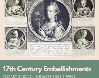 Rococo Junk Journal Ephemera Embellishments 17th Century Digital Images Clip Art Bundle