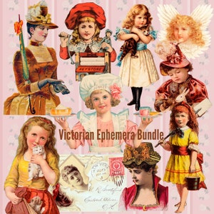 Album éphémères pour enfants de l'époque victorienne Junk Journal Images numériques Bundle de cliparts victorien Femmes victoriennes et enfants png Circus Ephemera