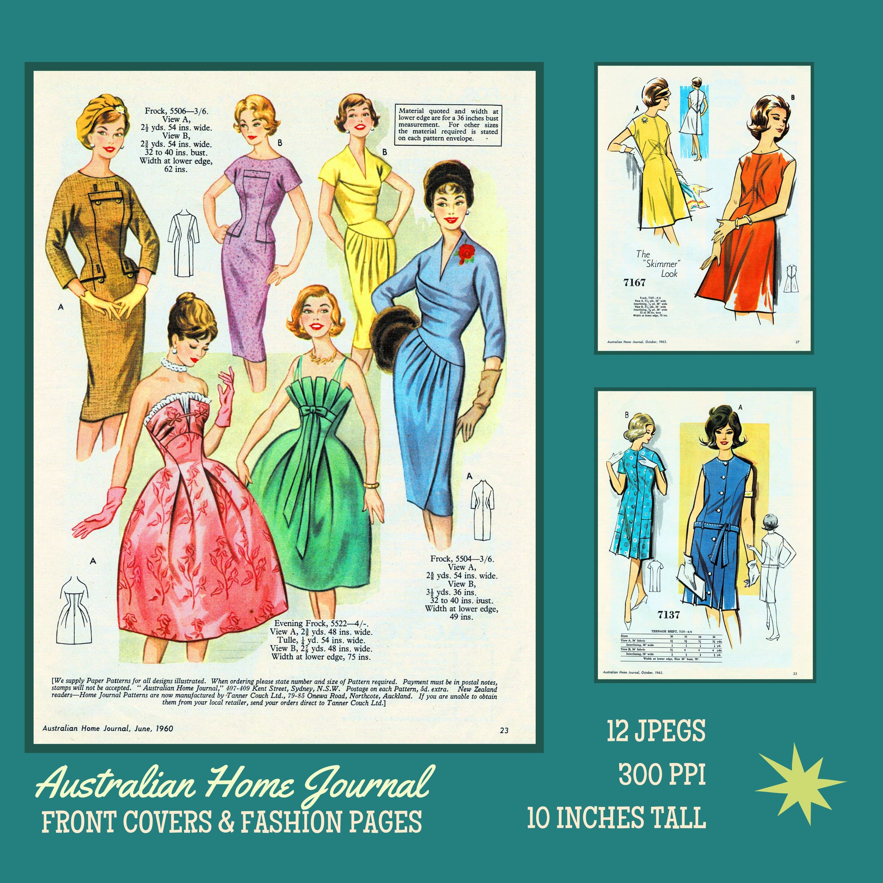 Vintage 1960s Fashion Pages - Printable Midcentury Fussy Cuts