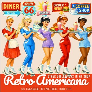 Retro Americana Women Clipart: Patriotic USA Graphics (Digital Images) image 11