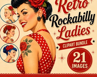 ビンテージロングペアグラス　1950年代　ロカビリー　50’s 50s 1950年代のロカビリー女性クリップアート：レトログラフィック（PDF