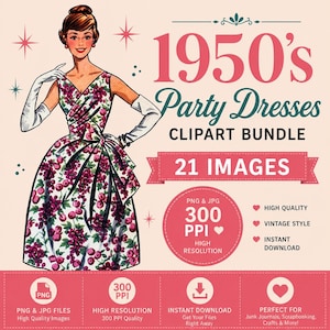 1950s Fashion Clipart: Mid-Century Ladies PNG Images (Digital Download)