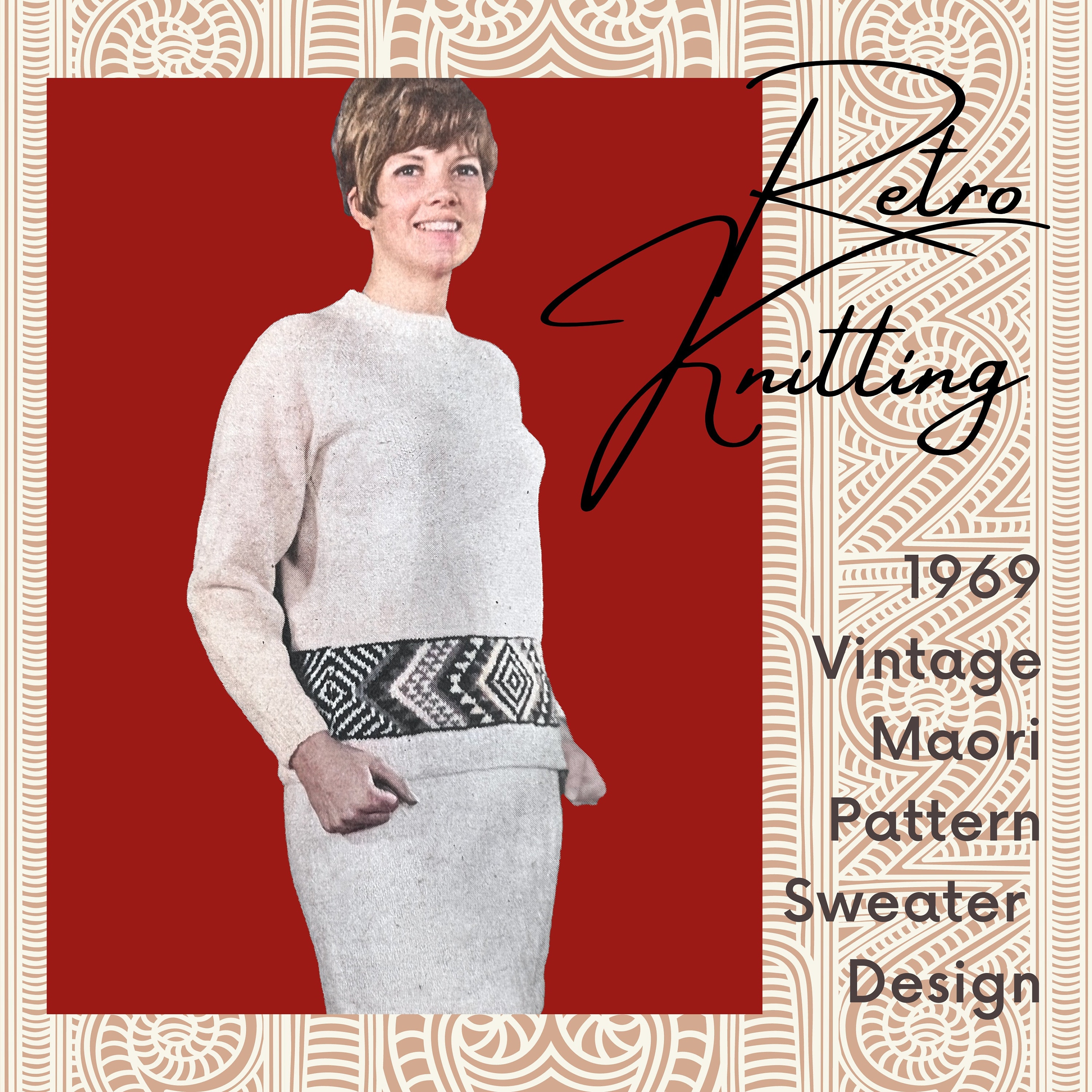 Vintage 1960s Maori Fair Isle Sweater Knitting Pattern (PDF