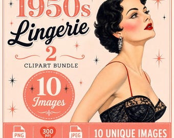 1950s Lingerie Clipart Bundle, Mid-Century Ladies Images (PNG, JPEG)