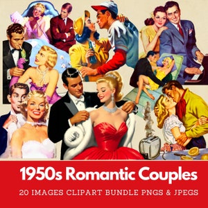 Jaren 50 verliefde stelletjes clipartbundel jaren 1950 romantische koppels kieskeurige vrouwen jaren 1950 vrouwen liefdesafbeeldingen uit het midden van de eeuw png