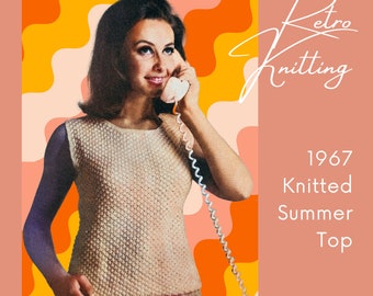 Retro Knitted Top Knitting Pattern Retro Woman's Summer Knit Top 1960s Knitting Pattern PDF