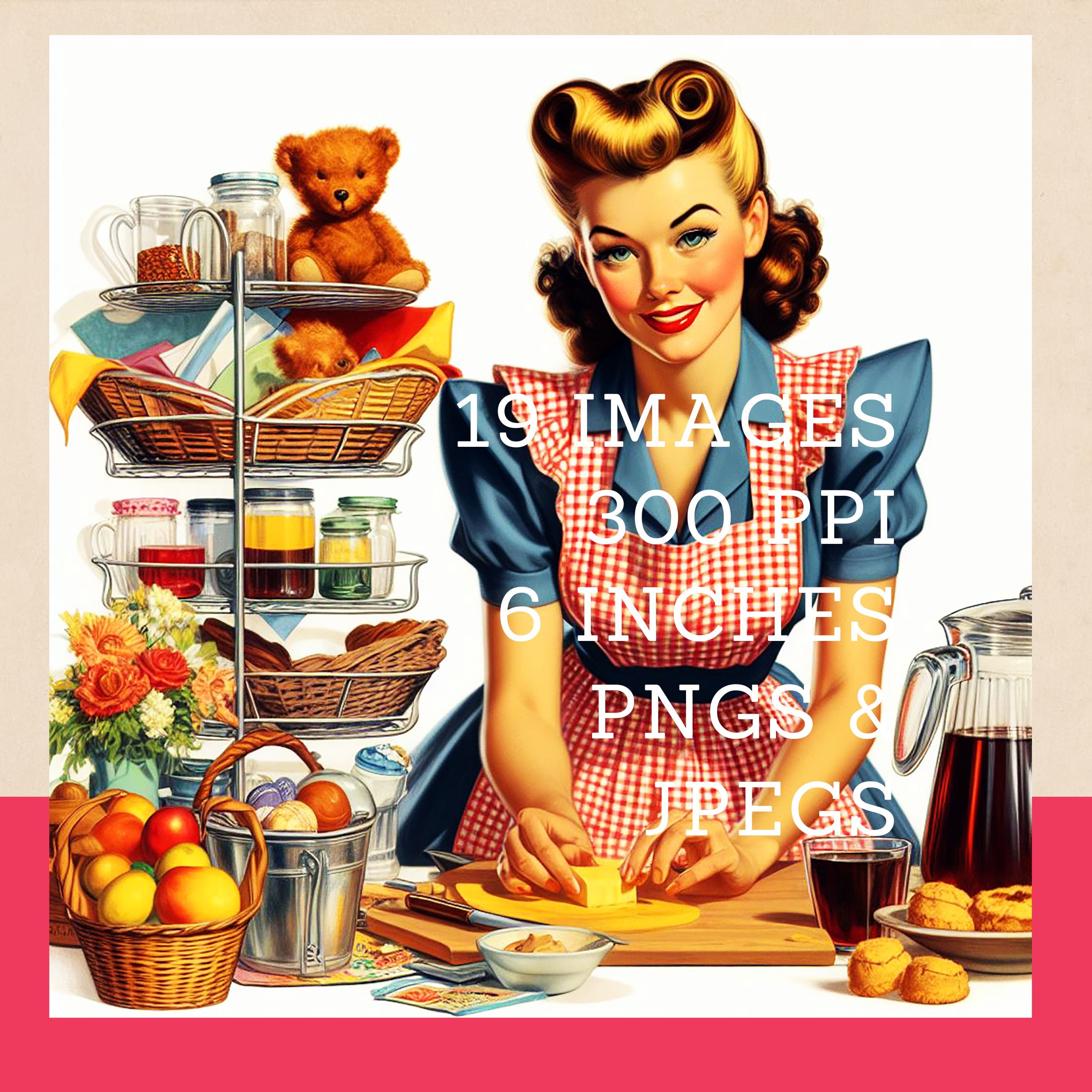 Samitch Retro Housewife Clipart Bundle: 1950s Style PNG Images (digital ...