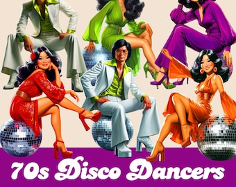 70s Disco Dancers Clipart: Retro Asian Theme (Digital Images)
