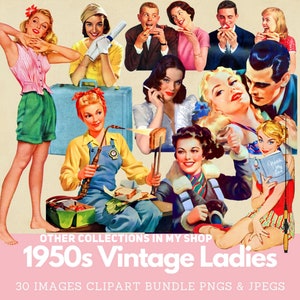 1950s women in every day life, working woman clipart, vintage midcentury women digital images