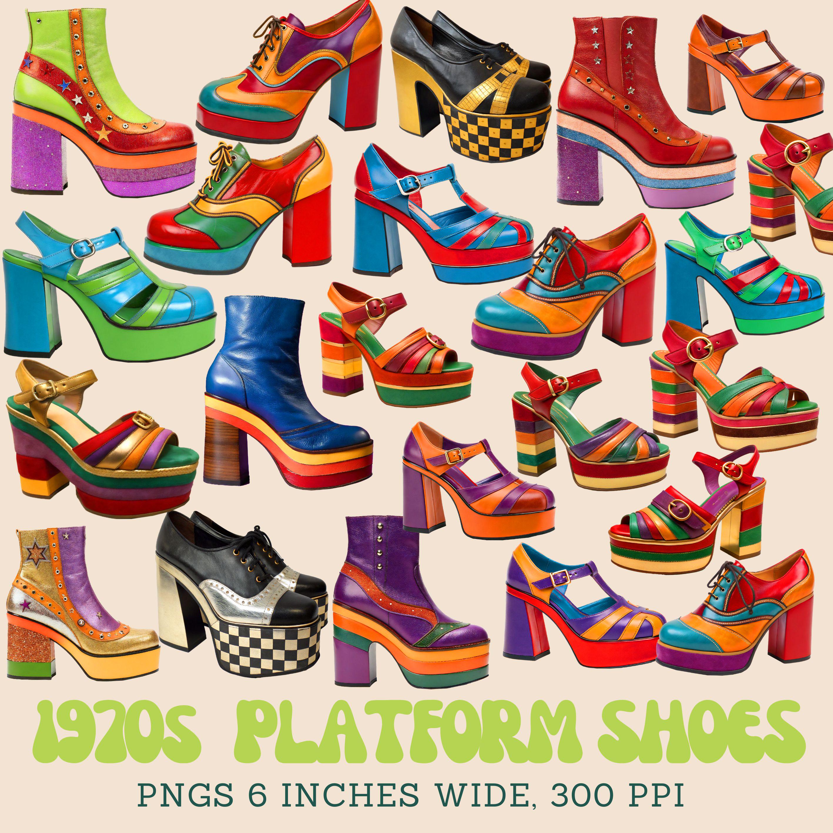 70s Shoes Clip Art Bundle 1970s Platform Shoes Digital